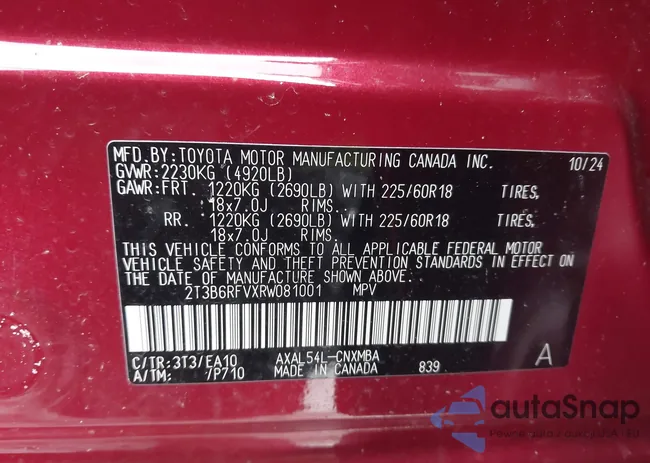 2T3B6RFVXRW081001: 41609536