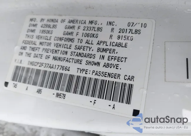 1HGCP2F37AA177664: 41615156