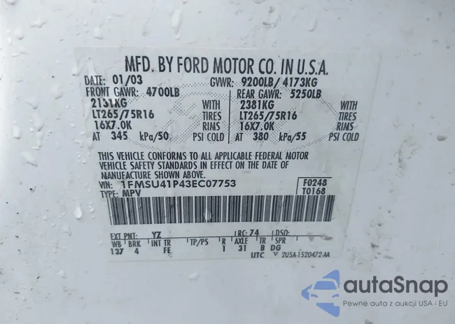 1FMSU41P43EC07753: 41622421