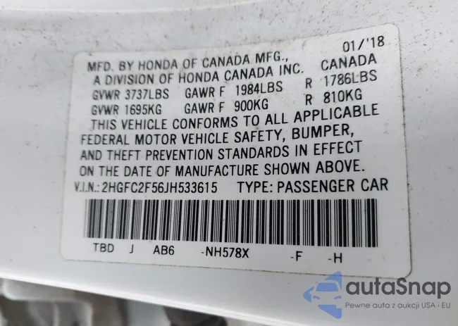 2HGFC2F56JH533615: 41624788