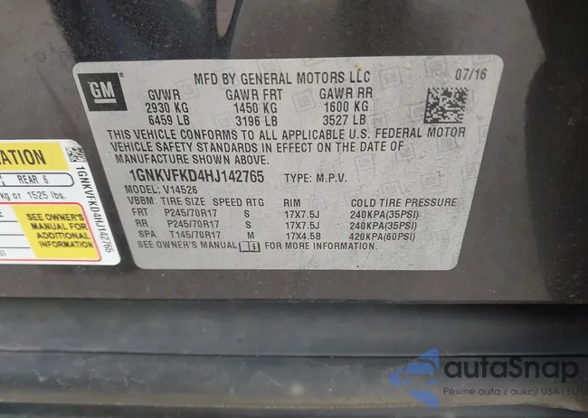 1GNKVFKD4HJ142765: 41630040