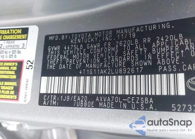 4T1G11AK2LU892617: 41631627