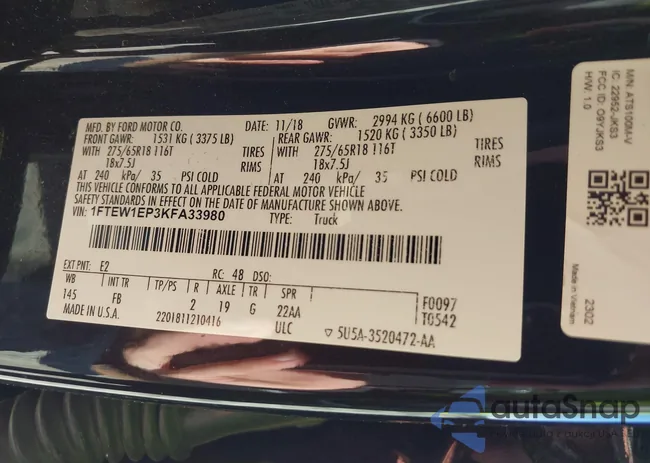 1FTEW1EP3KFA33980: 41631318