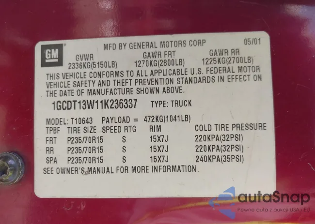 1GCDT13W11K236337: 41638314