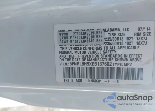 5FNRL5H9XEB137602: 41643154