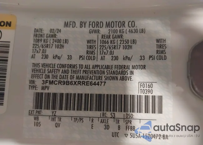 3FMCR9B6XRRE64477: 41645457