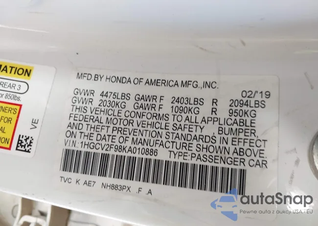 1HGCV2F98KA010886: 41648451