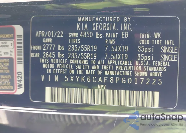 5XYK6CAF8PG017225: 41651021