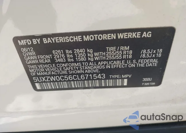 5UXZW0C56CL671543: 41658046