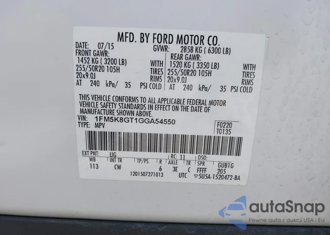 1FM5K8GT1GGA54550: 41661107