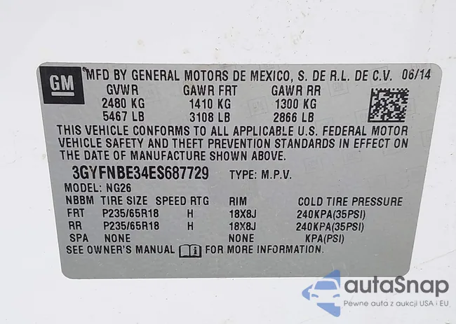 3GYFNBE34ES687729: 41660413