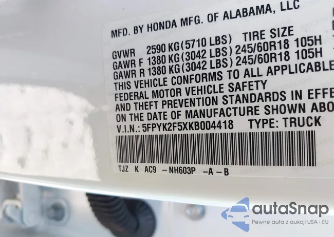 5FPYK2F5XKB004418: 41662015