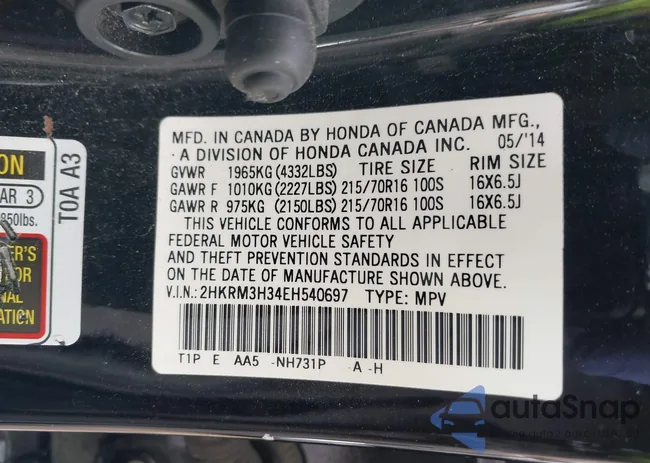 2HKRM3H34EH540697: 41662550