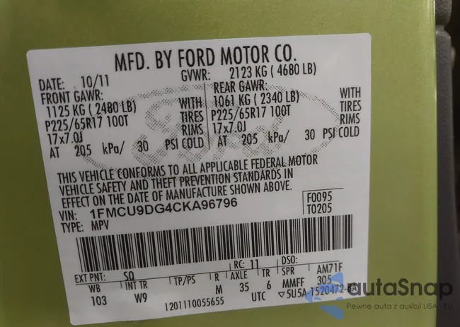 1FMCU9DG4CKA96796: 41668646