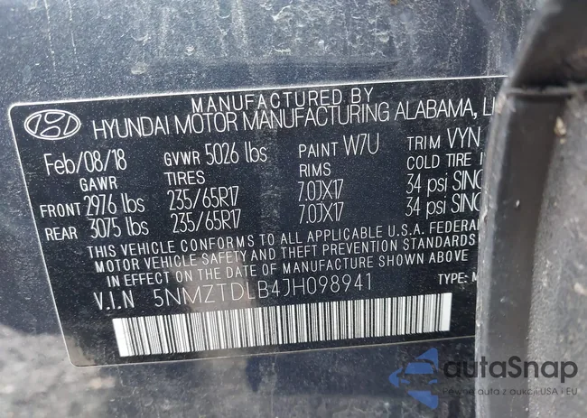 5NMZTDLB4JH098941: 41671525