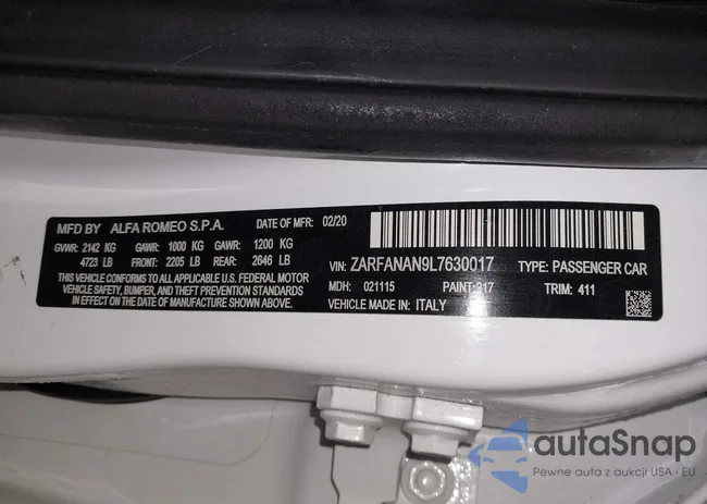 ZARFANAN9L7630017: 41676730