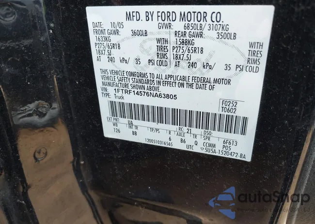 1FTRF14576NA63805: 41676740