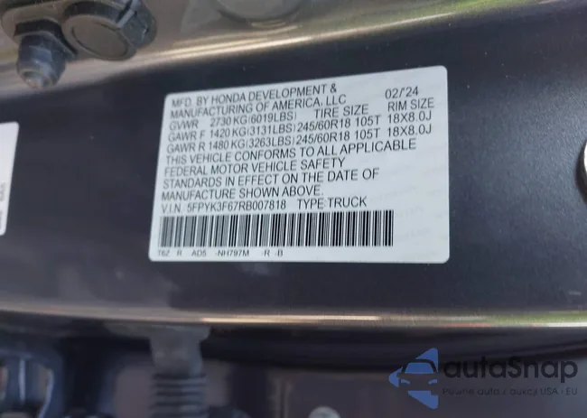 5FPYK3F67RB007818: 41677777