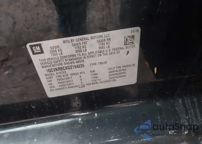 1GCVKRECXGZ194226: 41677500