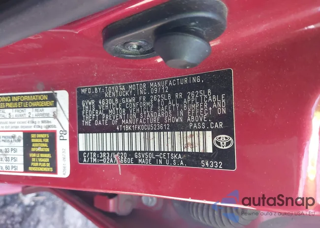 4T1BK1FK0CU523612: 41678365