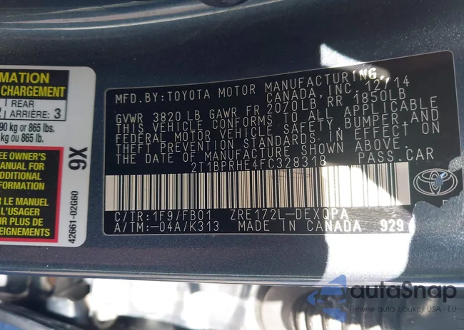 2T1BPRHE4FC328318: 41680117