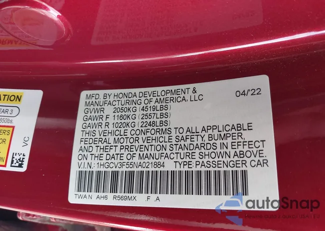1HGCV3F55NA021884: 41680602