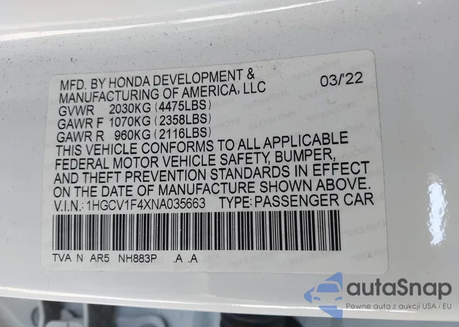 1HGCV1F4XNA035663: 41681604