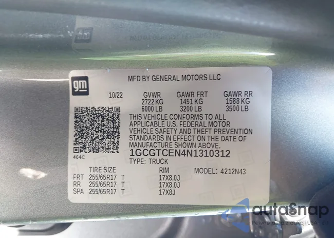 1GCGTCEN4N1310312: 41686761