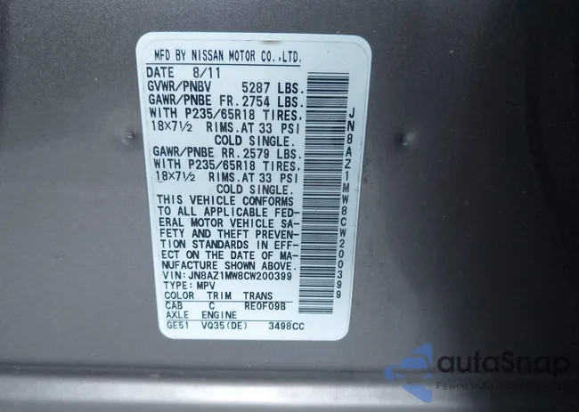 JN8AZ1MW8CW200399: 41686212