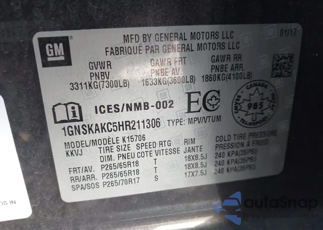 1GNSKAKC5HR211306: 41690720