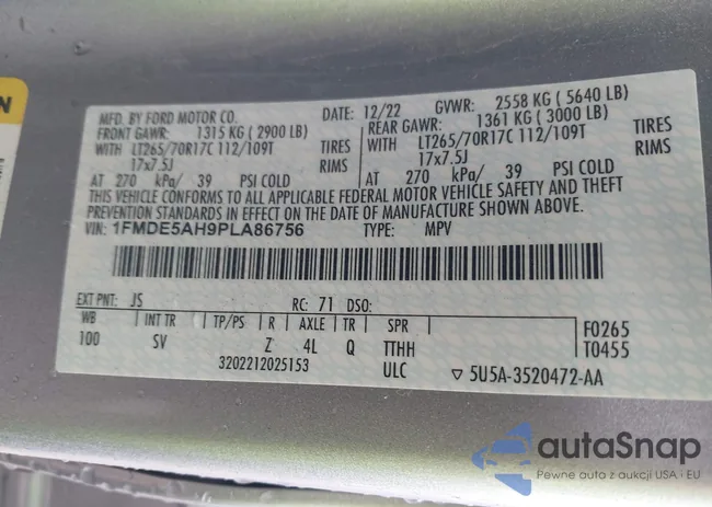 1FMDE5AH9PLA86756: 41690989