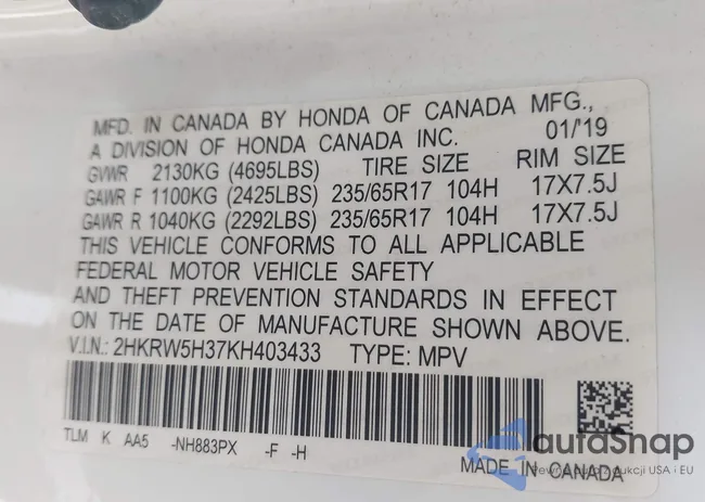 2HKRW5H37KH403433: 41692853