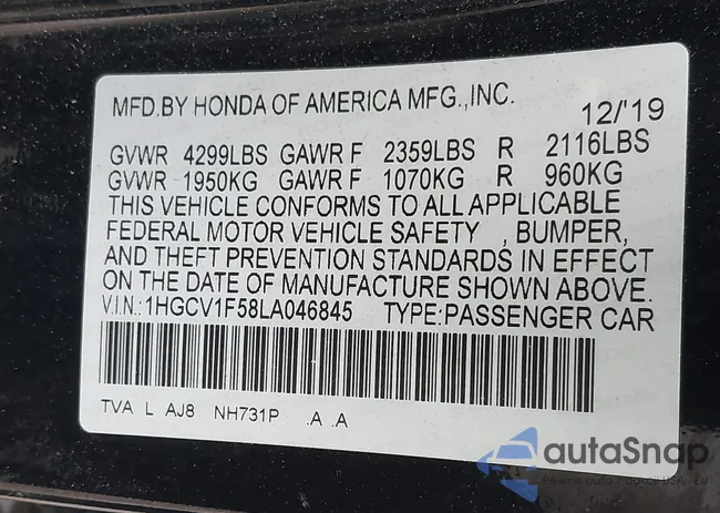 1HGCV1F58LA046845: 41694372