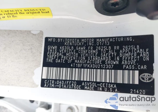 4T1BF1FKXDU212307: 41696183