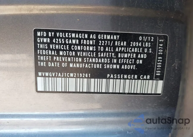 WVWGV7AJ1CW219261: 41699718