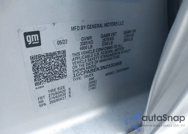 1GCPABEK3NZ531858: 41701240