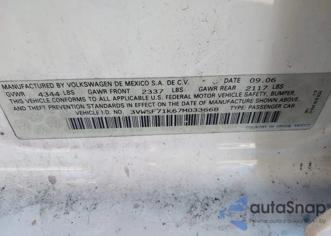 3VWSF71K67M033668: 41701393