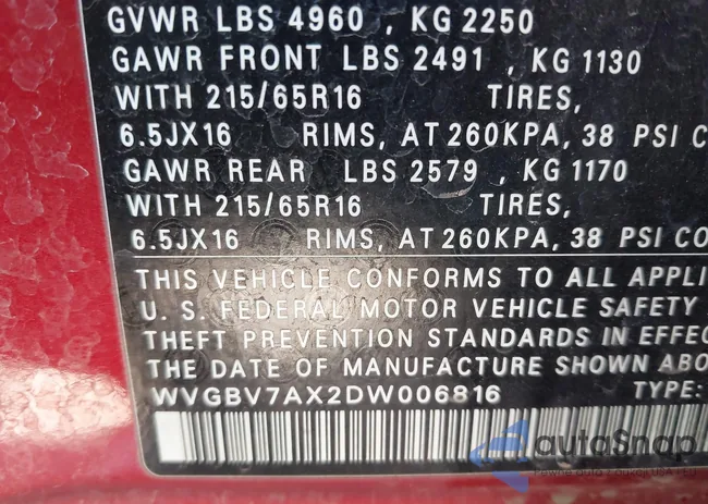 WVGBV7AX2DW006816: 41702820