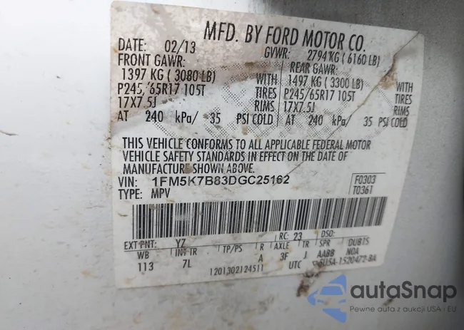 1FM5K7B83DGC25162: 41703830