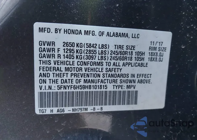 5FNYF6H59HB101815: 41704661