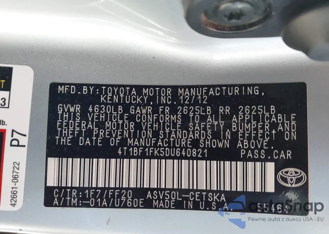 4T1BF1FK5DU640821: 41705822