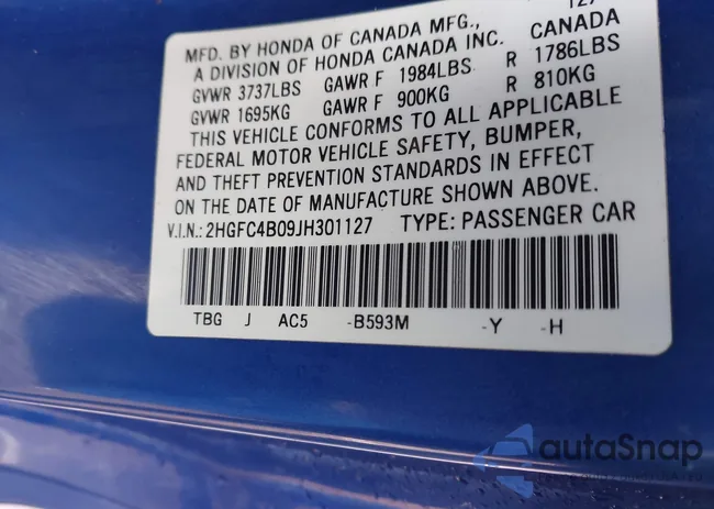 2HGFC4B09JH301127: 41708397