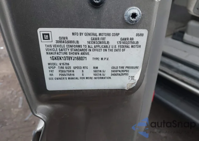 1GKEK13T8YJ168071: 41709489