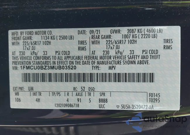 1FMCU0BZ3MUB03520: 41709788