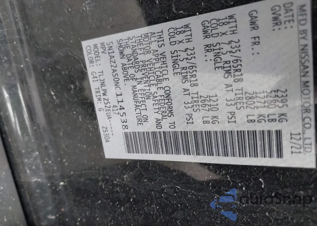 5N1AZ2AS0NC114538: 41710040