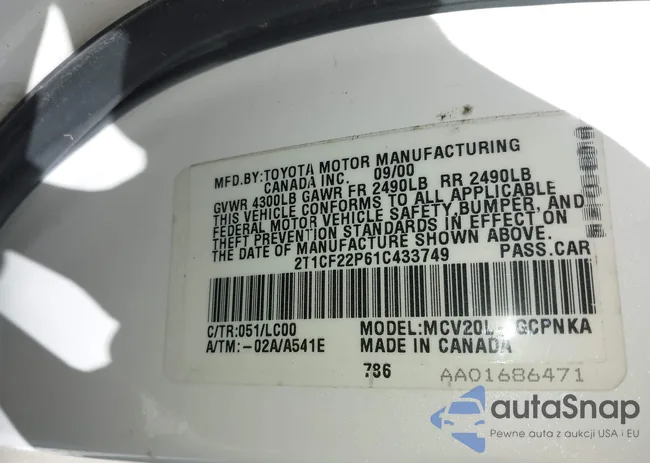 2T1CF22P61C433749: 41709233