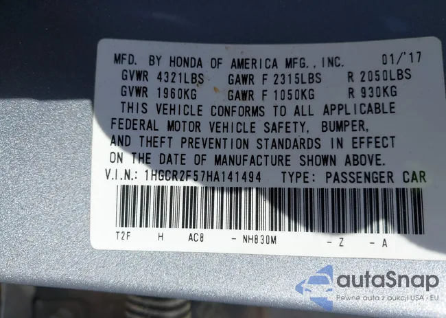 1HGCR2F57HA141494: 41715477