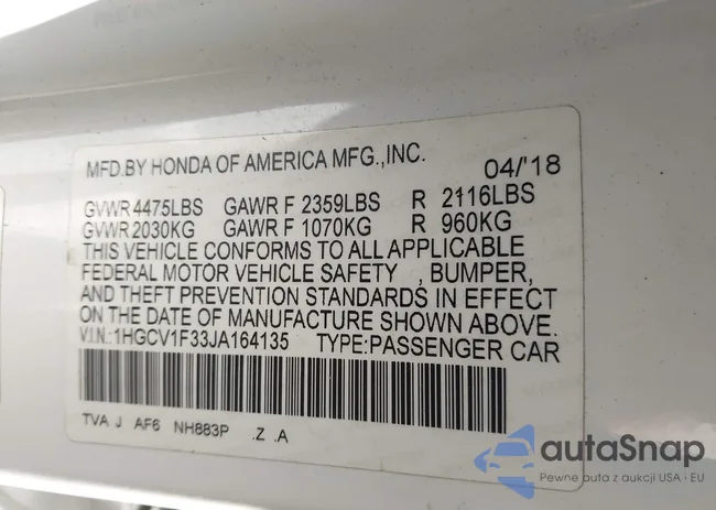 1HGCV1F33JA164135: 41716736