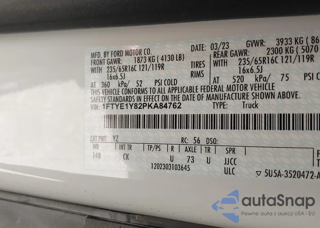 1FTYE1Y82PKA84762: 41718720