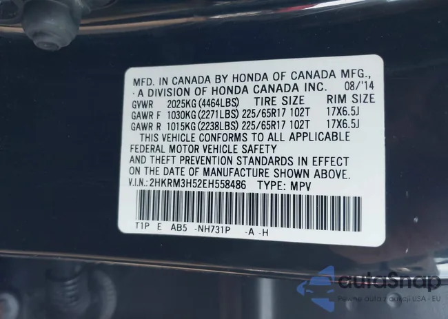 2HKRM3H52EH558486: 41720209